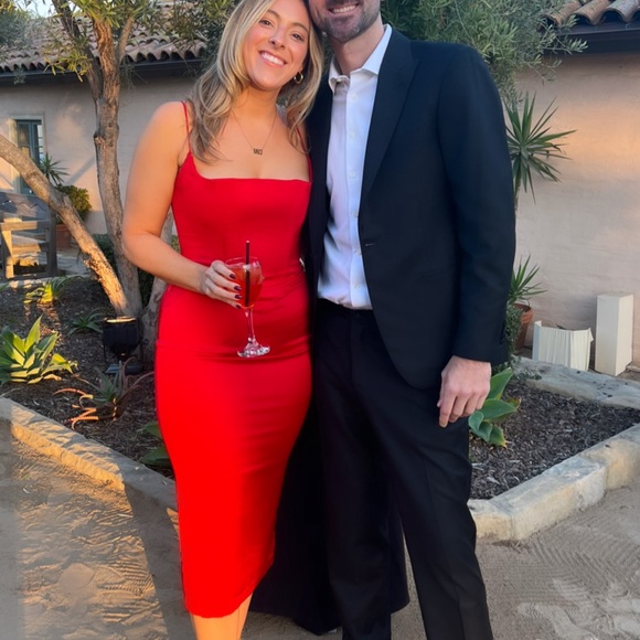 House of CB Red Anais Satin Midi Dress - Picture 4 of 4